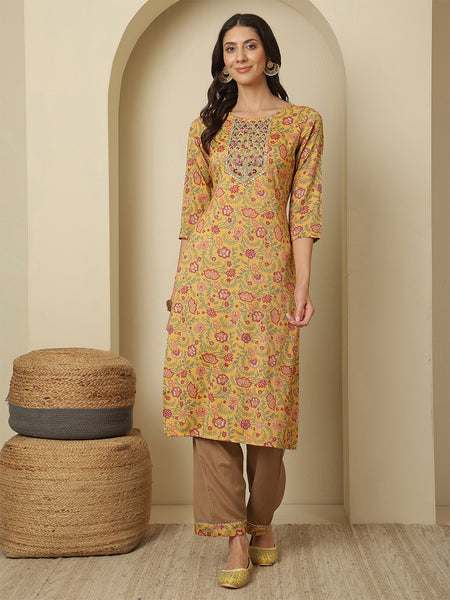 Women Viscose Rayon Printed Straight Kurta with Trouser