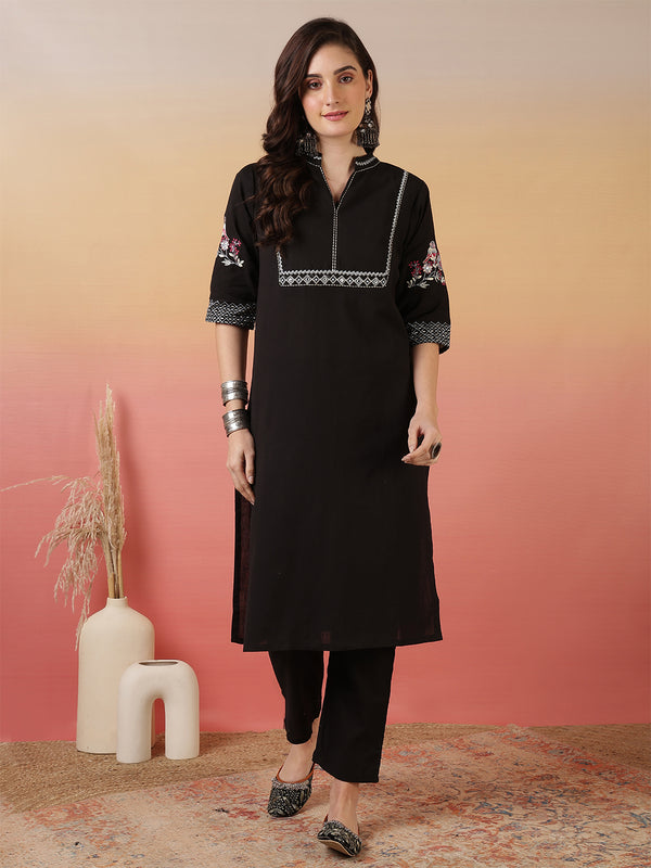 Women Solid Embroidery Kurta with Pant