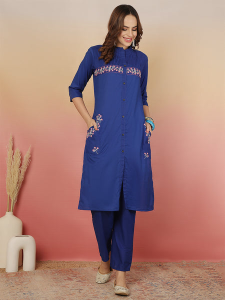 ANAISA Women Cotton, Yoke & Pocket Embroidery Kurta with Trouser