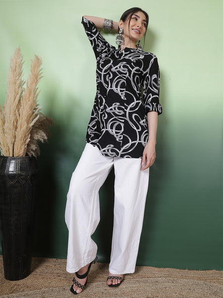 Women Black abstract Printed Top