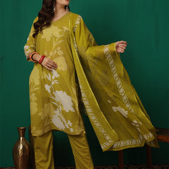 Women Cotton Printed Patch Work Kurta with Trouser & Dupatta