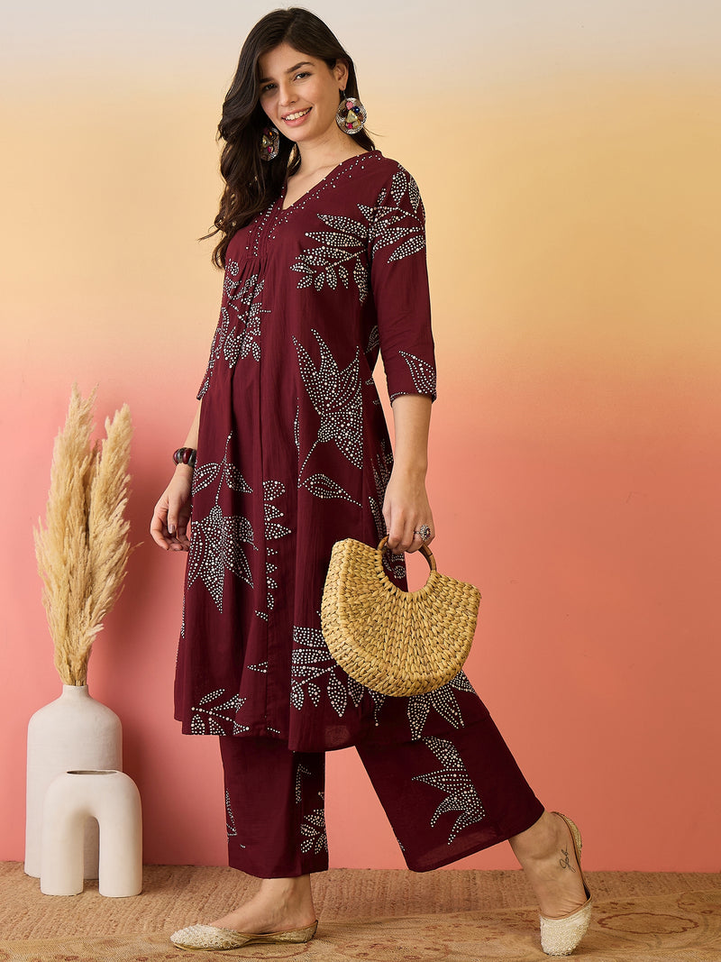 Women Pure Cotton Abstract Printed A-line Kurta with Palazzo Set