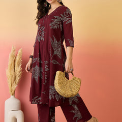 Women Pure Cotton Abstract Printed A-line Kurta with Palazzo Set