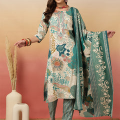 Women Blue Digital Printed Kurta With Trouser & Dupatta