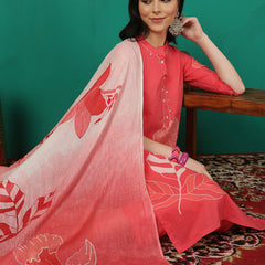 ANAISA Women Cotton Placement Print Straight Kurta with Trouser & Dupatta