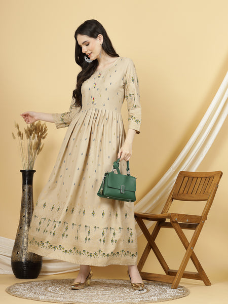 Women Beige Party wear maxi length ethnic gown dress