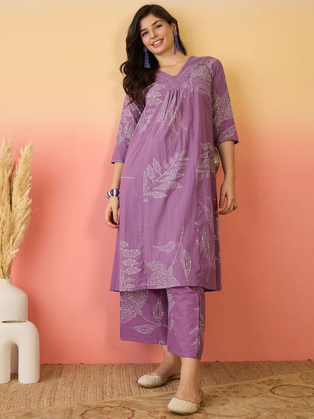 Women Pure Cotton Abstract Printed A-line Kurta with Palazzo Set