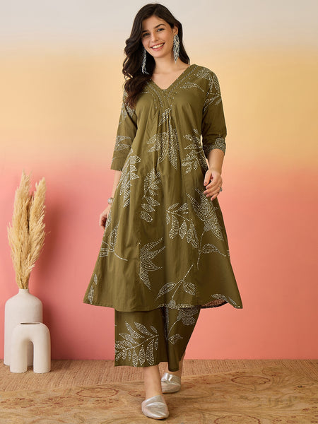 Women Pure Cotton Abstract Printed A-line Kurta with Palazzo Set