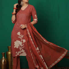 Women Cotton Printed Patch Work Kurta with Trouser & Dupatta