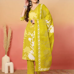 Women Cotton Printed Patch Work Kurta with Trouser & Dupatta