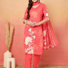 Women Cotton Printed Patch Work Kurta with Trouser & Dupatta