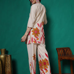 Women Cotton Flex Floral Printed Top with Trouser Co-ord Set