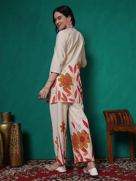 Women Cotton Flex Floral Printed Top with Trouser Co-ord Set