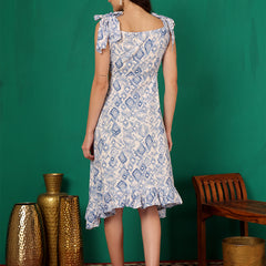 ANAISA Women Blue & White Printed Cut out Dress