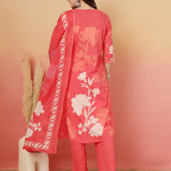 Women Cotton Printed Patch Work Kurta with Trouser & Dupatta