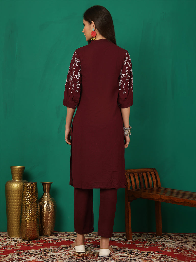Women Maroon Silk Kurta with Trouser & Dupatta