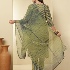 Women Cotton Printed Straight Kurta with Trouser & Dupatta