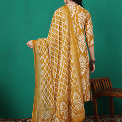 Sangira Women Cotton Printed V-neck, Straight Kurta with Trouser & Dupatta