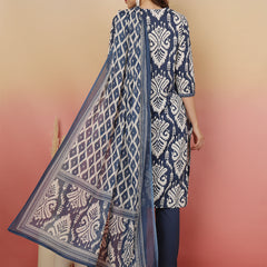 Sangira Women Cotton Printed V-neck, Straight Kurta with Trouser & Dupatta