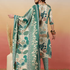 Women Blue Digital Printed Kurta With Trouser & Dupatta