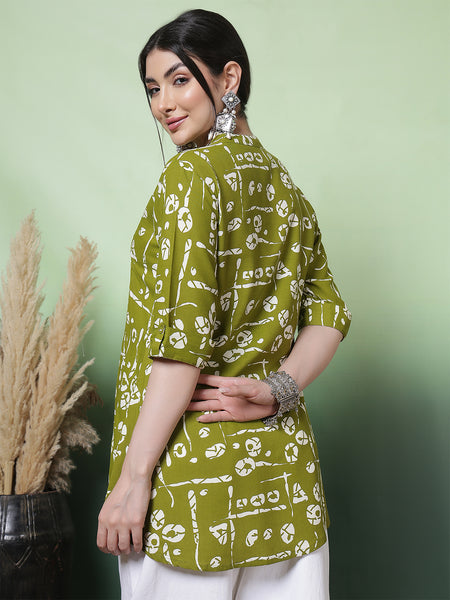 Women Green Printed Rayon Top
