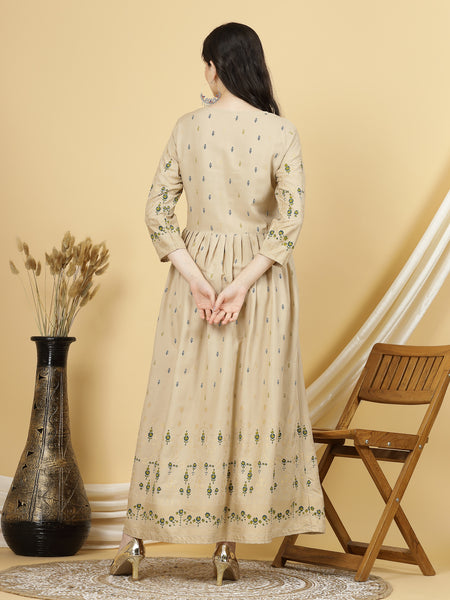 Women Beige Party wear maxi length ethnic gown dress