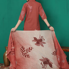 ANAISA Women Cotton Placement Print Straight Kurta with Trouser & Dupatta