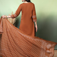 Women Cotton Bandhani Printed Kurta with Trouser & Dupatta