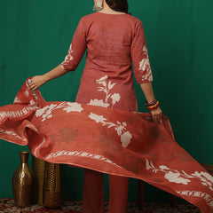 Women Cotton Printed Patch Work Kurta with Trouser & Dupatta