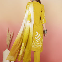 ANAISA Women Cotton Placement Print Straight Kurta with Trouser & Dupatta