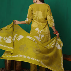 Women Cotton Printed Patch Work Kurta with Trouser & Dupatta