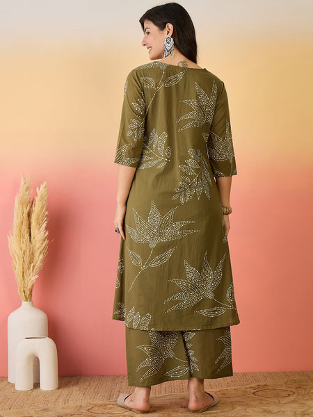 Women Pure Cotton Abstract Printed A-line Kurta with Palazzo Set