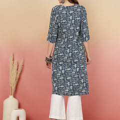 Women Grey Viscose Rayon Printed Regular Kurta