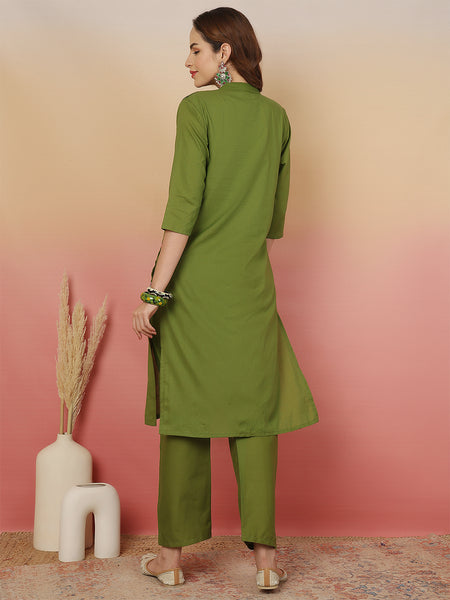ANAISA Women Cotton, Yoke & Pocket Embroidery Kurta with Trouser