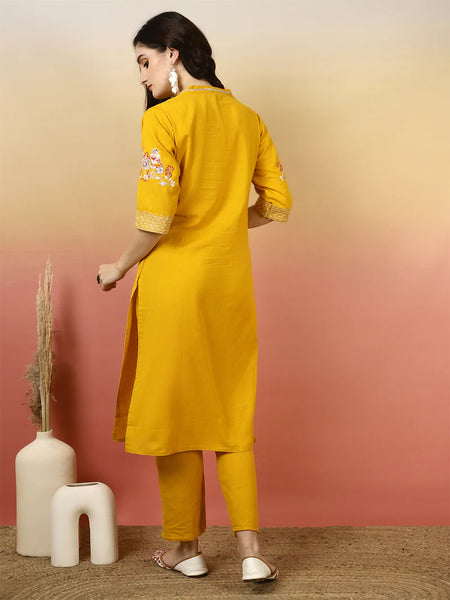Women Solid Embroidery Kurta with Pant