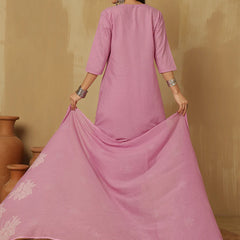 Women Cotton Discharge Printed A-line Kurta with Trouser & Dupatta