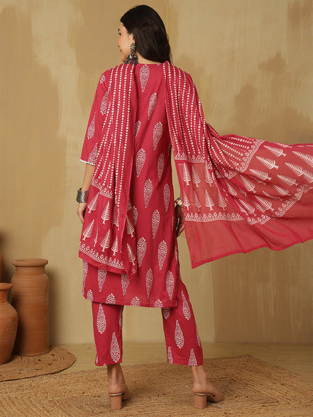 Women Pink Regular Wear Kurta With Trouser & Dupatta