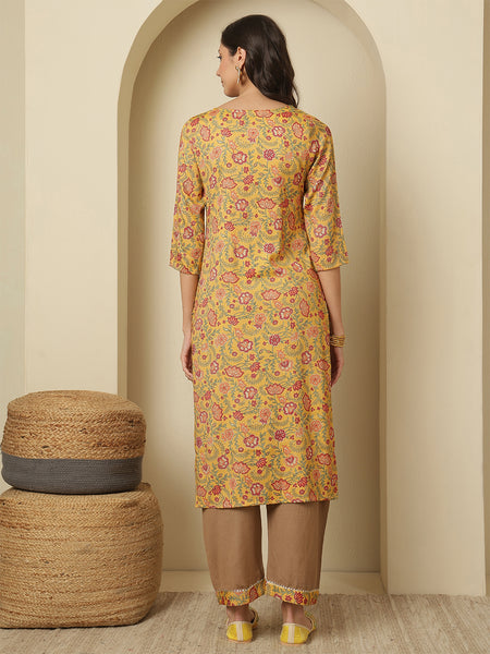 Women Viscose Rayon Printed Straight Kurta with Trouser