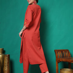 Women Lavender Cotton Flex Hand Work Kurta with Trouser Set