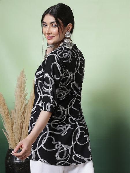 Women Black abstract Printed Top