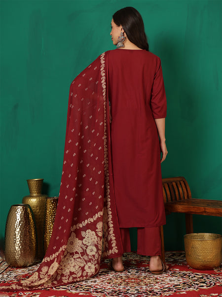 Women Cotton Discharge Printed A-line Kurta with Dupatta