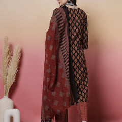 Women Cotton Hand Block Printed Kurta with Trouser & Dupatta