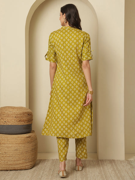 Women Mustard Katha A-line Kurta with Trouser