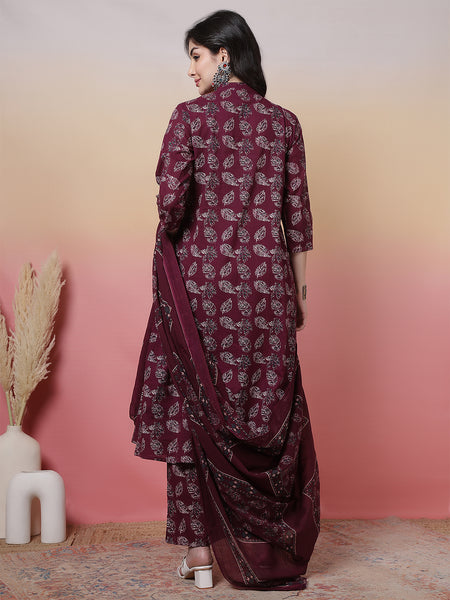 Women Green Floral Printed Hand Work Anarkali Kurta with Trouser & Dupatta