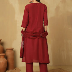 Women Cotton Discharge Printed A-line Kurta with Trouser & Dupatta