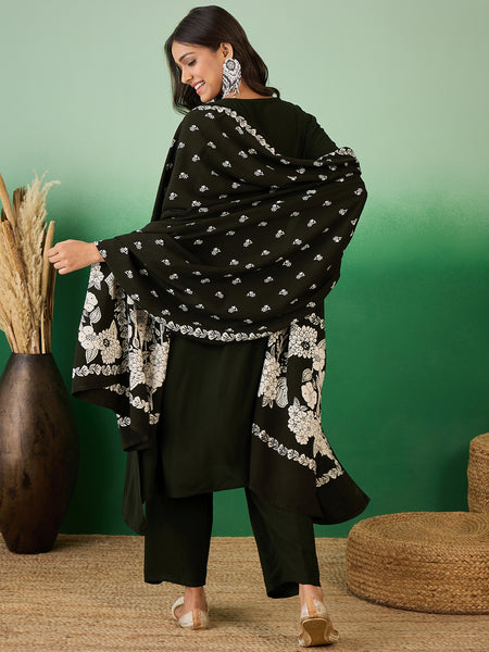Women Black Pintex Kurta With Trouser & Dupatta
