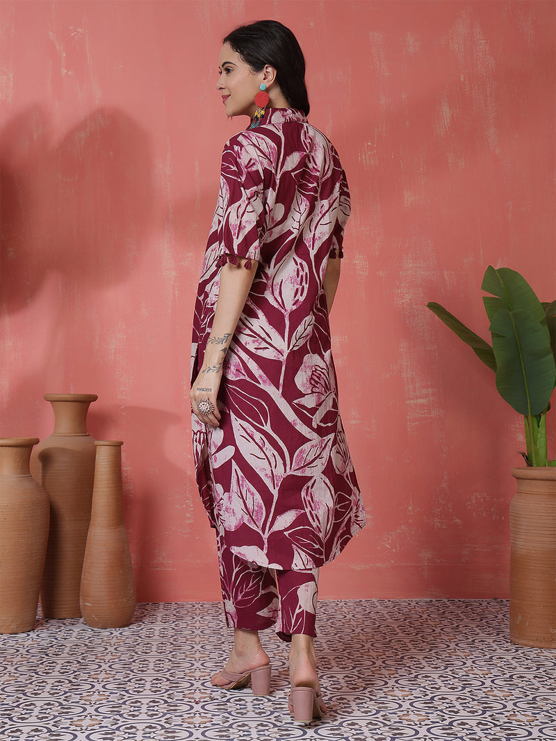 Women Purple Cotton Printed Kurta with Trouser Set
