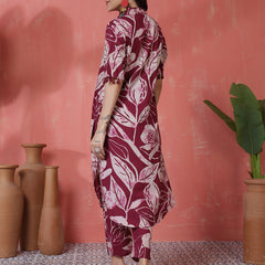 Women Purple Cotton Printed Kurta with Trouser Set