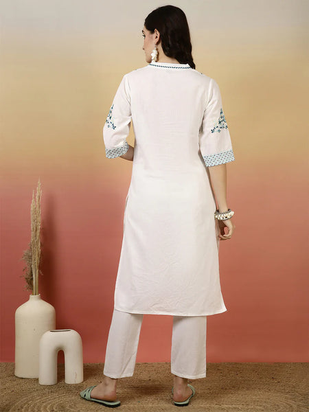 Women Solid Embroidery Kurta with Pant