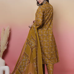 Women Green Floral Printed Hand Work Anarkali Kurta with Trouser & Dupatta